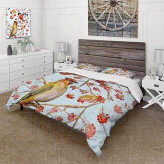 Designart 'Two Birds On Branches During Autumn' Traditional Duvet Cover Set