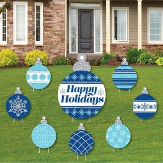 Big Dot Of Happiness Blue & Silver Ornaments - Lawn Decor - Holiday & Christmas Yard Signs - Set of 8