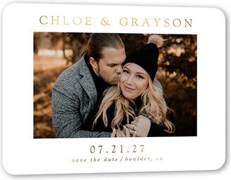 Save The Date Cards: Minimal Styled Save The Date, White, Gold Foil, 5X7, Matte, Personalized Foil Cardstock, Rounded