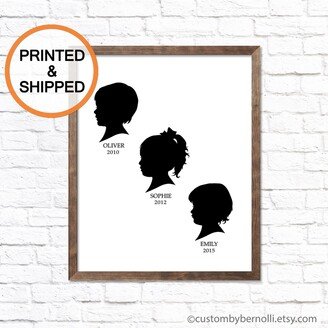 Custom Silhouette Print From Photo Personalized Kids Silhouette, Christmas Gift For Mom Nana Grandma, Child Children Sibling Art