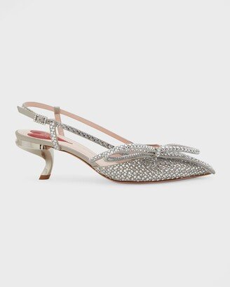 55mm Virgule Strass Slingback Pumps With Bow