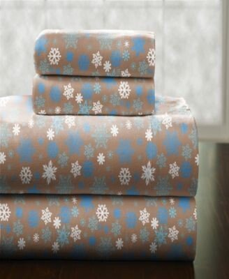 Cocoa Snowflakes Heavy Weight Cotton Flannel Sheet Sets