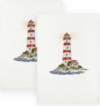 Linum Home Summer Lighthouse Embroidered Turkish Cotton Hand Towel, 2 Piece Set