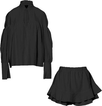 Bluzat Black Set With Blouse And Pants With Skirt