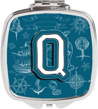 CJ2014-QSCM Letter Q Sea Doodles Initial Alphabet Compact Mirror