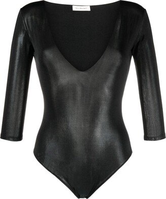 There Was One shiny-effect V-neck bodysuit-AA