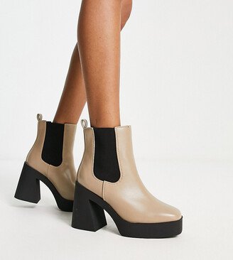 Extra Wide Fit platform heeled chelsea boots in taupe