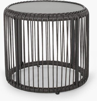 Pabrico Outdoor Wicker Side Table with Tempered Glass Top