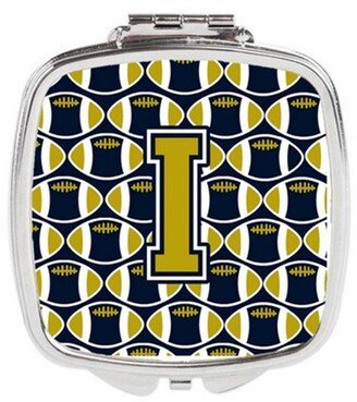 CJ1074-ISCM Letter I Football Blue & Gold Compact Mirror, 3 x 0.3 x 2.75 in.