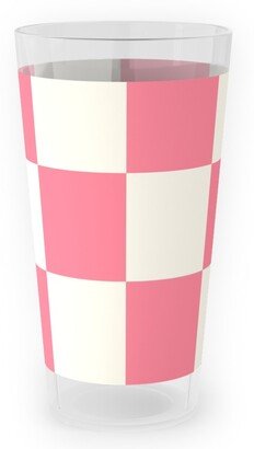 Outdoor Pint Glasses: Checkered Pattern - Pink Outdoor Pint Glass, Pink
