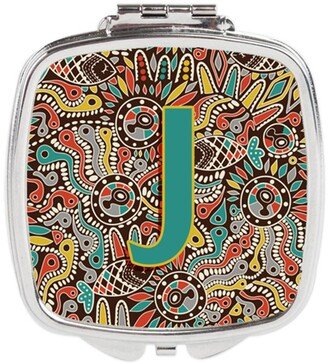 CJ2013-JSCM Letter J Retro Tribal Alphabet Initial Compact Mirror