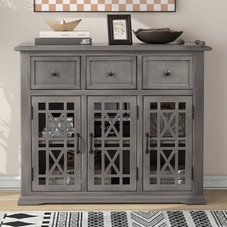 Magic Home 35.4 Wood Storage Cabinet with 3 Doors, 3 Drawers and Interior Shelf, Entryway Kitchen Dining Room