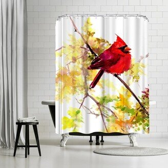 71 x 74 Shower Curtain, Cardinal And Yellow Flowers by Suren Nersisyan