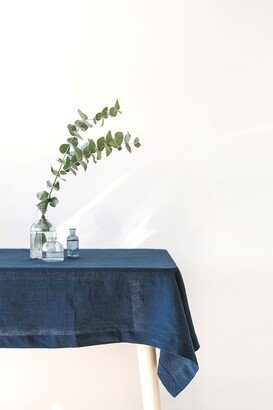 Dark Blue Linen Tablecloth, Soft Handmade Table Cloth, Natural Steel Setting, Table Cover