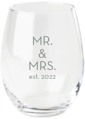 Stemless Wine Glasses: Modern Mr And Mrs Wine Glass, Etched Wine, White