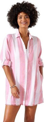 Rugby Beach Stripe Boyfriend Shirt Cover-Up (Coral Coast) Women's Swimwear