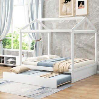 Aoolive Twin/Full House Bed Platform Bed with Trundle, can be Decorated