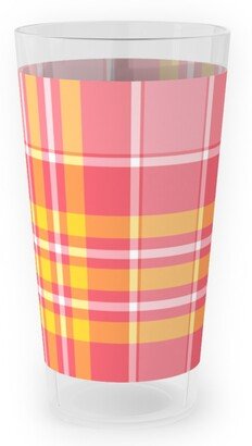 Outdoor Pint Glasses: Plaid - Pink And Yellow Outdoor Pint Glass, Pink