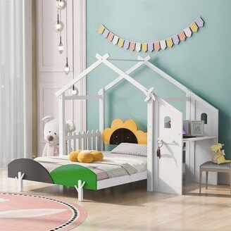 TONWIN Full Size Platform Bed with Windmill and Flower Decor