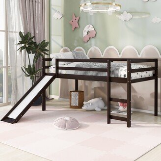 RASOO Loft Bed Wood Frame Kids' Beds with Slide & Underbed Storage Space and Guardrail