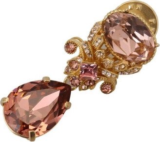 Gold Tone Brass Crystal Jewelry Dangling Pin Women's Brooch