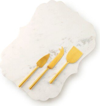 Gauri Kohli Jubilant Marble Cheese Board With Gold Knives Set