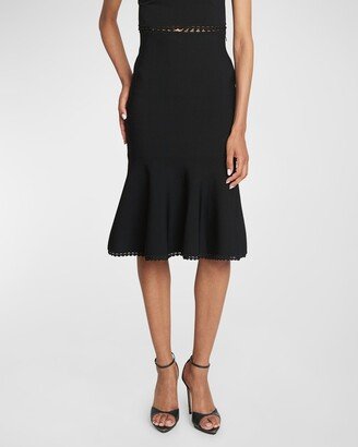 Scallop Trim Flared Midi Skirt