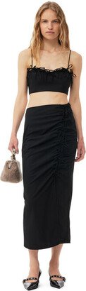 Black Drapey Melange Midi Skirt