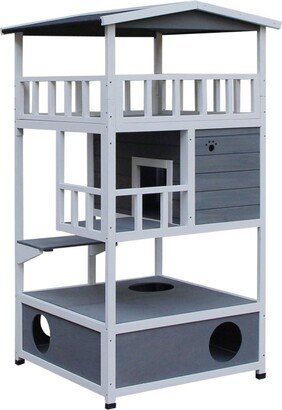 Cat House, Kitten Condo Shelter w/ Raised Base Asphalt Roof, Grey