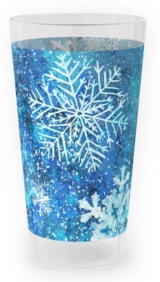 Outdoor Pint Glasses: Whinsical Snowflakes Handpainted With Watercolors - Blue Outdoor Pint Glass, Blue