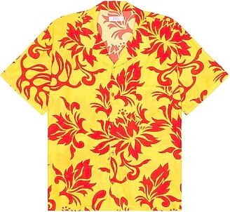 Unisex Printed Short Sleeve Shirt Woven in Yellow