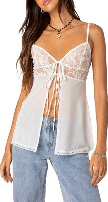 EDIKTED Mimosa Tie Front Lace Trim Camisole