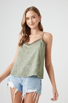 Women's Crochet-Trim Mineral Wash Cami in Sage Medium