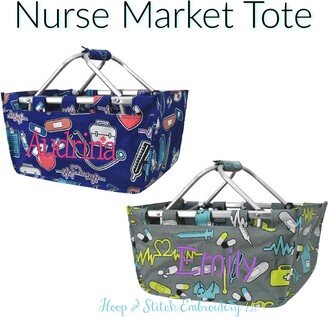 Nurse Market Tote With Ribbon Monogrammed Personalized in Easter Basket, Grad Gift, Tote, Thank You