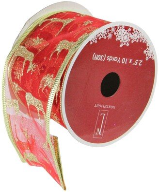 Northlight Pack of 12 Bright Red and Glittering Gold Reindeer Wired Christmas Craft Ribbon Spools - 2.5 x 120 Yards Total