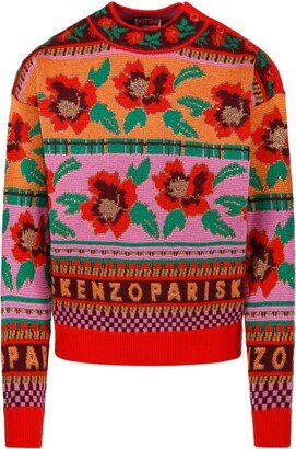 Pattern Intarsia Knitted Crewneck Jumper-AA