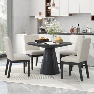 SUNMORYINC Dining Set Retro Round Table with 4 Upholstered Chairs