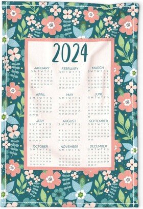 Floral Tea Towel - 2024 Calendar Turquoise Wildflowers By Kristeninstitches Linen Cotton Canvas Spoonflower