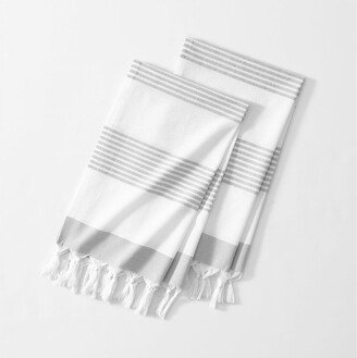 Boho Harper Stripe Knotted Tassel Hand Towels Set of 2 - 16 x 30 - Grey/White