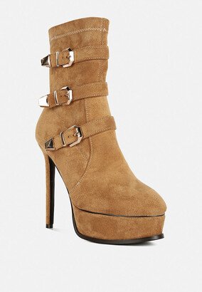 Rag & Co BEAUX High Platform Stiletto Ankle Boots in Tan