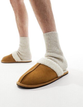 premium sheepskin slippers in tan with teddy lining