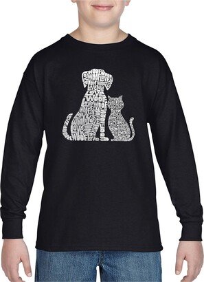 Big Boy's Word Art Long Sleeve T-shirt - Dogs and Cats