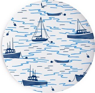 Salad Plates: Harbor Boats - Blue On White Salad Plate, Blue