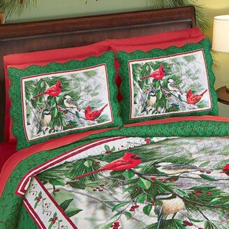 Collections Etc Cardinal Chickadee Pine Pillow Shams - Set of 2