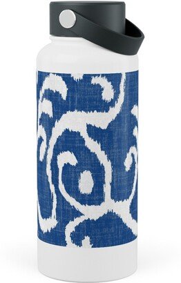 Photo Water Bottles: Lucette Ikat - Navy Stainless Steel Wide Mouth Water Bottle, 30Oz, Wide Mouth, Blue