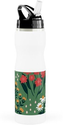 Photo Water Bottles: Flowerbed Stainless Steel Water Bottle With Straw, 25Oz, With Straw, Green