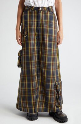 Stomp Plaid Cotton Flannel Cargo Maxi Skirt