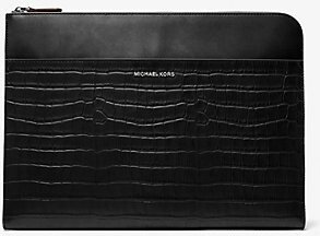 Hudson Crocodile Embossed Leather Laptop Case