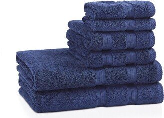 Smart Dry Zero Twist 100% Cotton Medium Weight Solid Border 6 Piece Assorted Bathroom Towel Set, Navy Blue - Blue Nile Mills