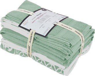 Bev Modern 6 Piece Cotton Towel Set, Jacquard Filigree Pattern, Sage Green